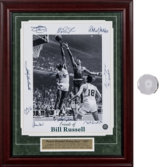 2007 Premiere Basketball Fantasy Camp Multi Signed "Friend of Bill Russell" Photo In 24x30 Framed Display With Glass Weight (Abdul-Jabbar LOA)